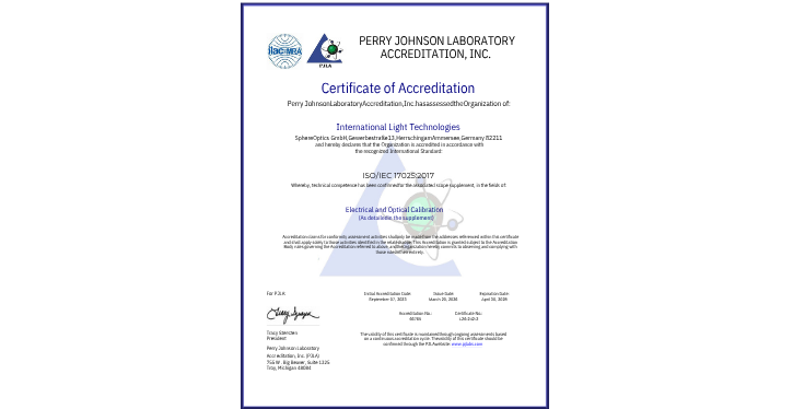Certificate of Accreditation ISO 17025 ILT PJLA